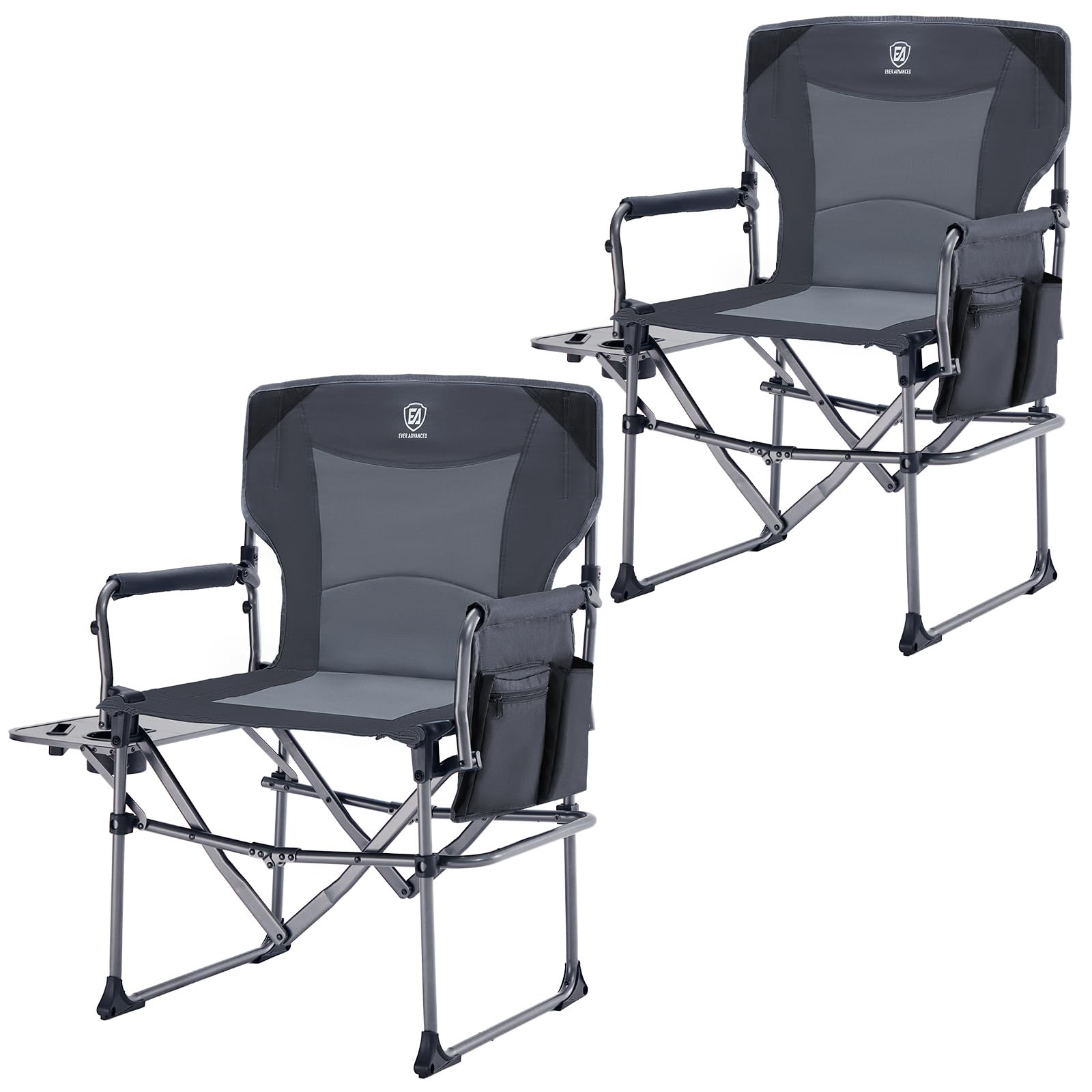 EVER ADVANCED Camping Directors Chair with Side Table, Portable Folding Chair with Compact Size, Heavy Duty with Pocket for Cam