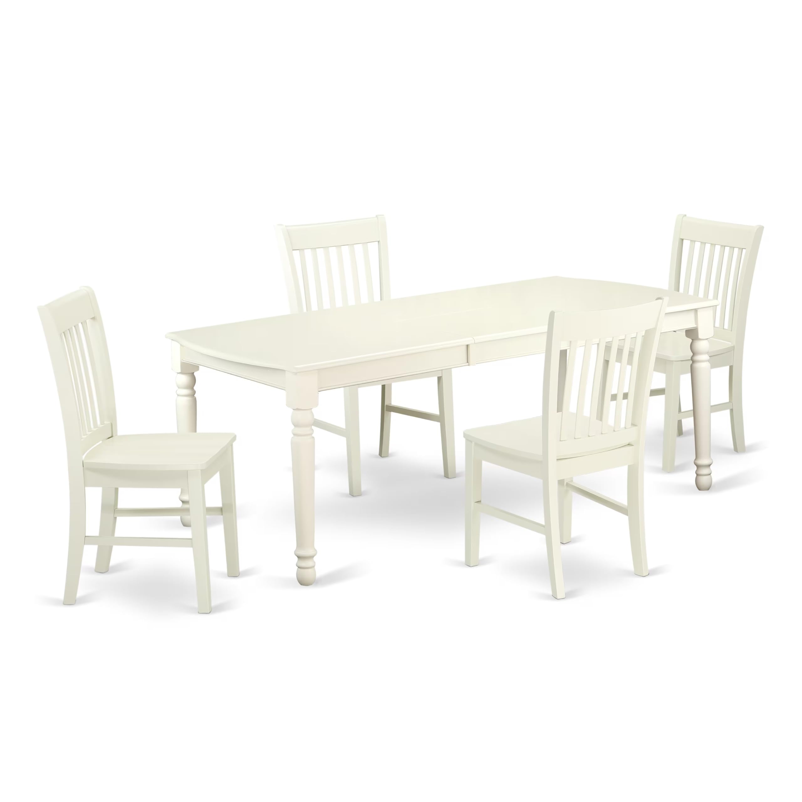 East West Furniture Dono5-Lwh-W 5 Piece Dining Set Includes A Rectangle Dining Room Table With Butterfly Leaf And 4 Wood Seat Chairs, 42X78 Inch, Linen White