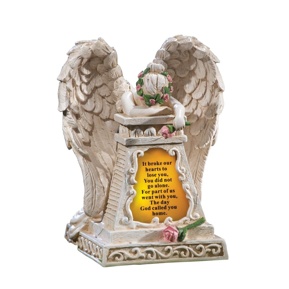 Okslo Solar Lighted Stone-Finished Weeping Angel Garden Memorial, Beige