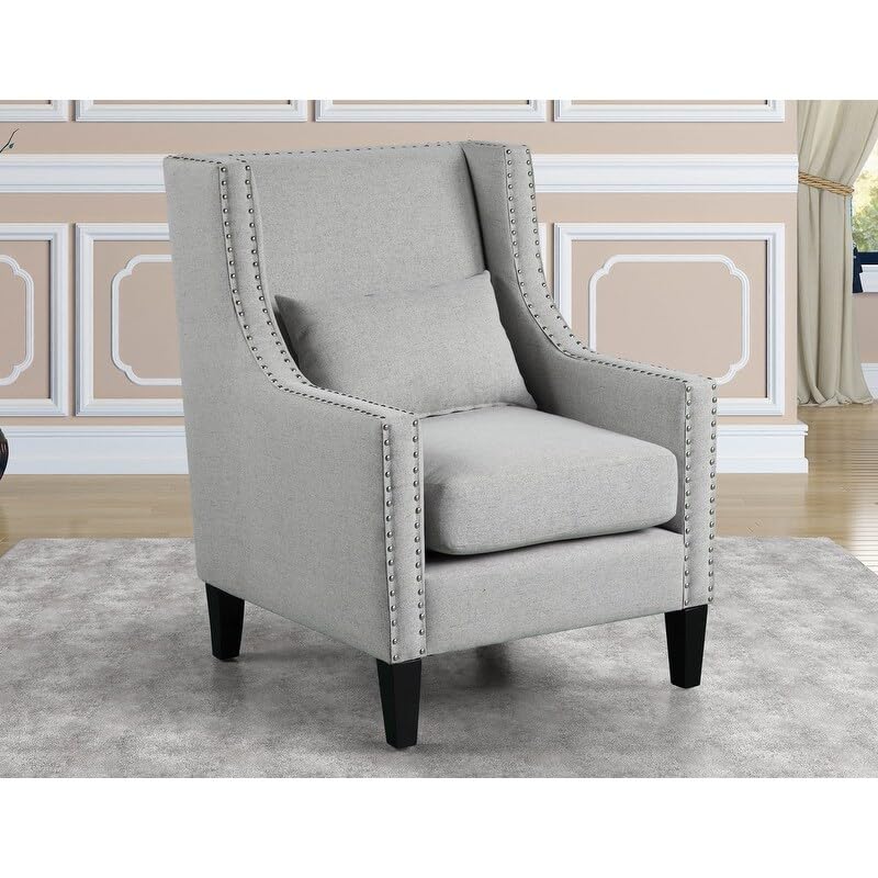 Best Master Furniture Glenn Linen With Nailhead Trim Arm Chair, Light Grey