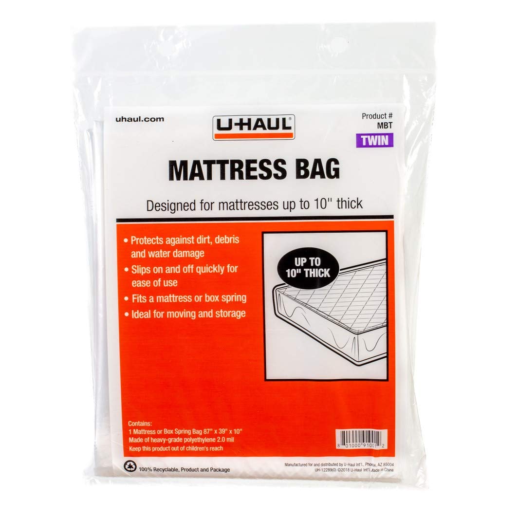 U-Haul Standard Twin Mattress Bag - Moving & Storage Cover For Mattress Or Box Spring - 87    X 39    X 10