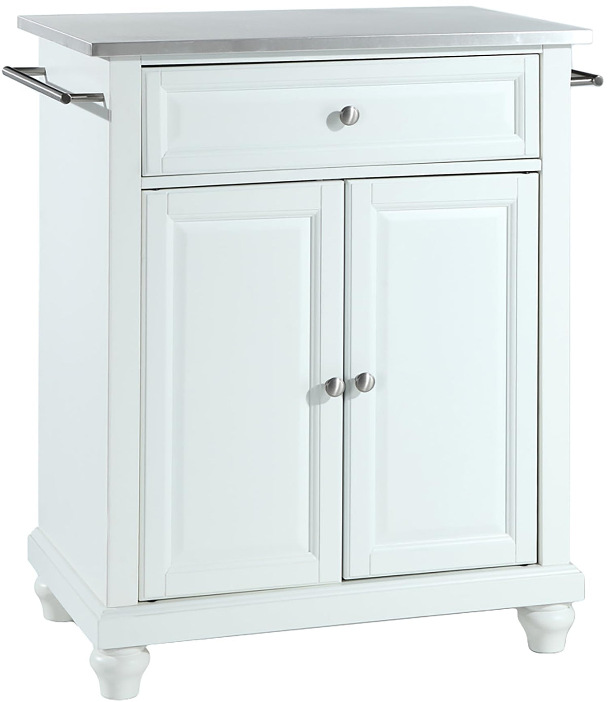 Crosley Furniture Cambridge Stainless Steel Top Small Rolling Kitchen Island Storage Cart, Microwave Stand, White