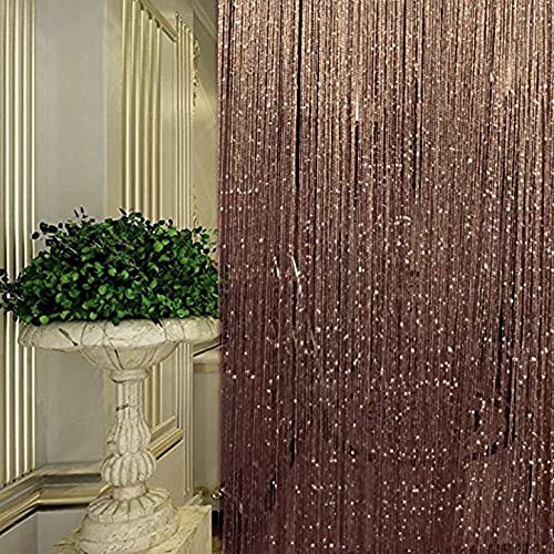 PINDIA 1Pc 9FT Sparkle Brown Decorative Polyester String Room Divider Thread Curtain  9FT, Brown