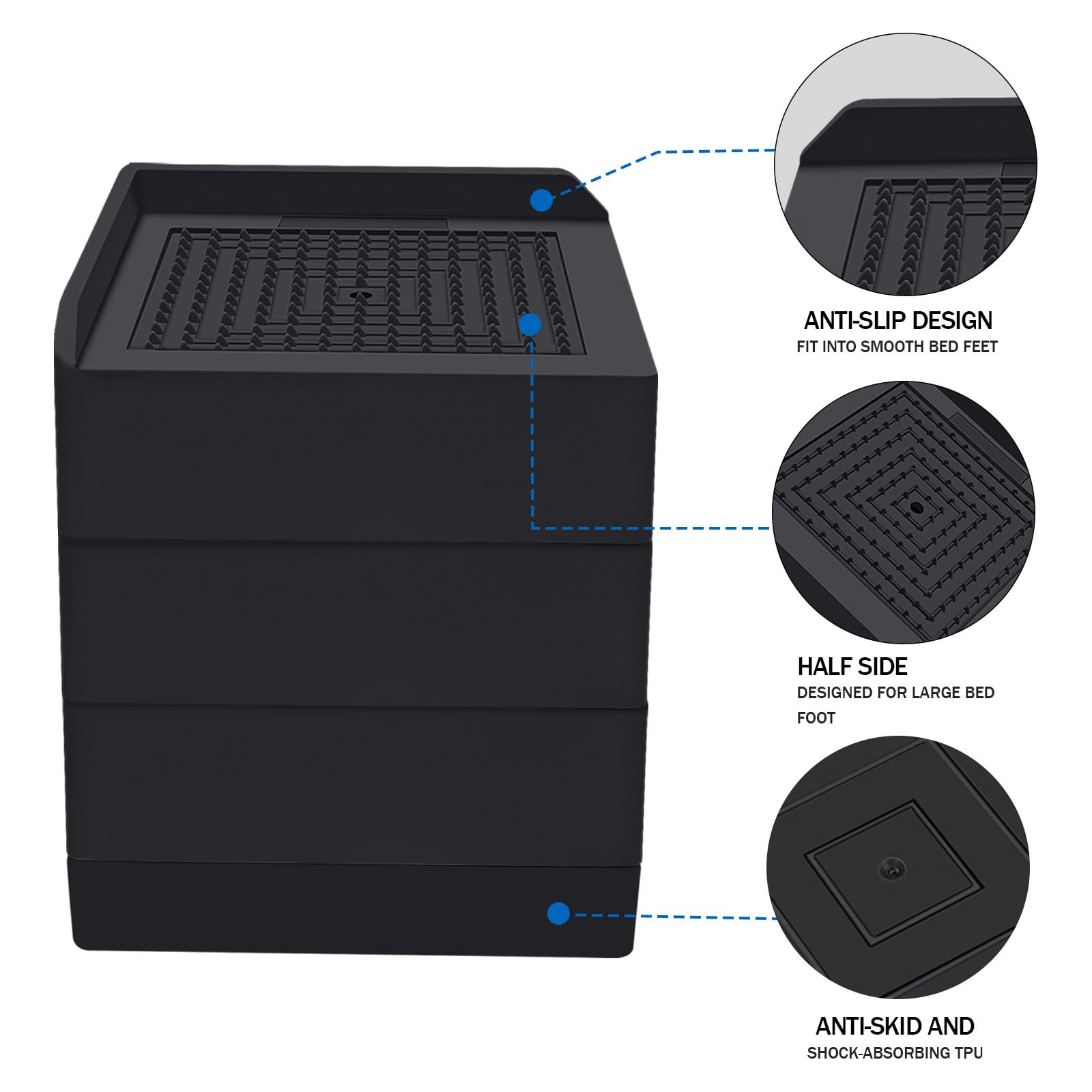 Annkut Bed Risers 4 Inch Heavy Duty, Furniture Risers For Desk Table Sofa Couch Lifts To 1.5?3 Or 4 In, Square Adjustable Risers