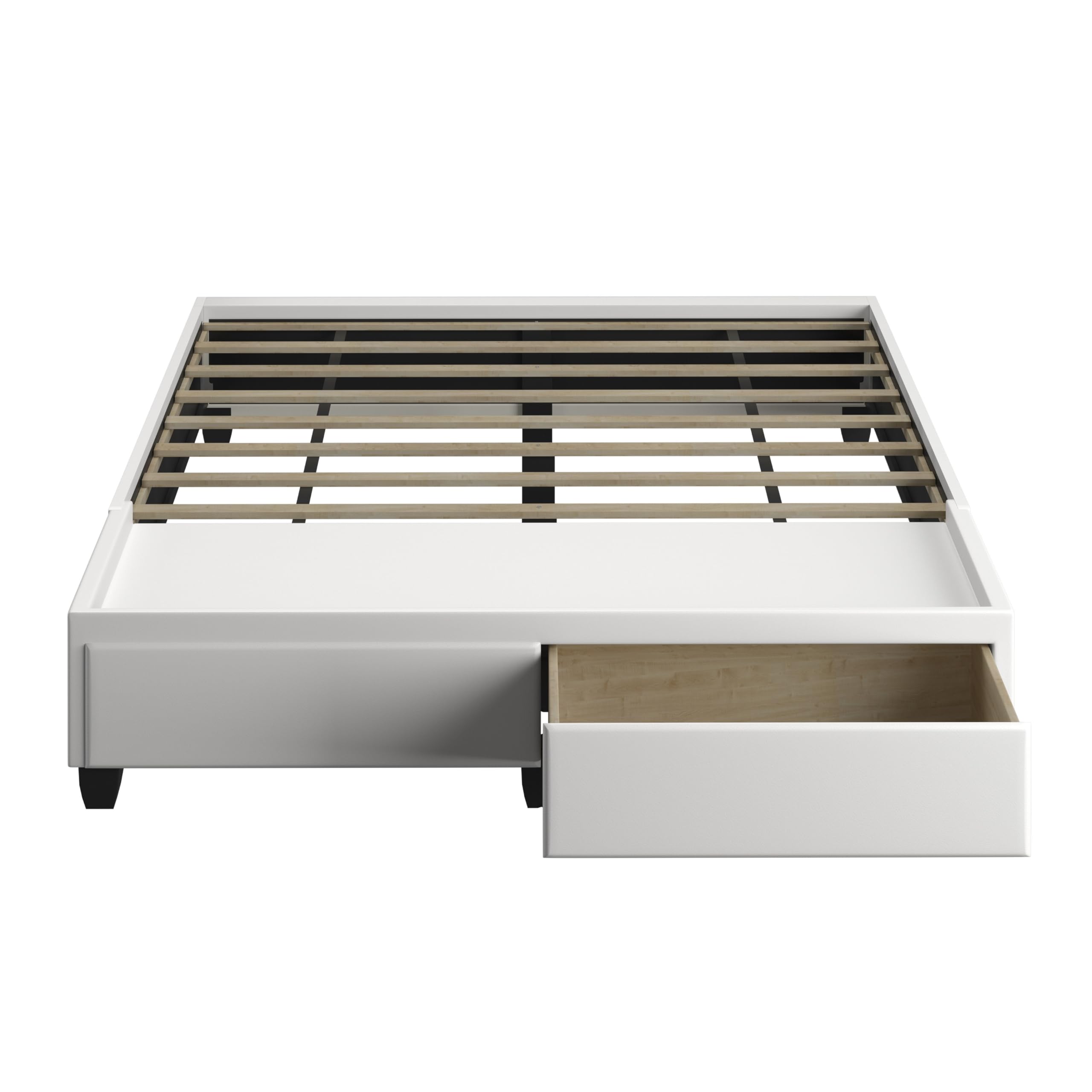 Boyd Sleep Parma Upholstered Platform Bed Frame Mattress Foundation With Dual Front Storage Drawers And Strong Wood Slat Supports: Button Tufted Faux Leather, White, Queen