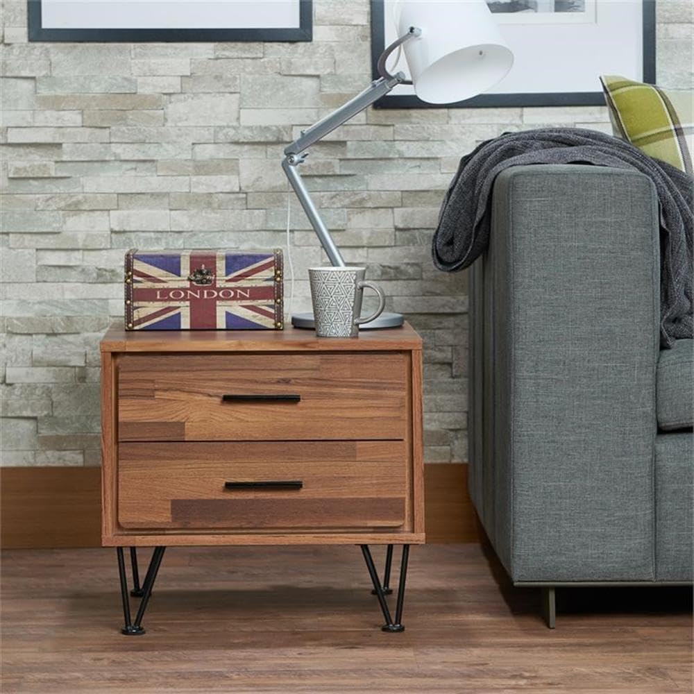 Acme Deoss Wooden Rectangular 2-Drawer Nightstand With V Shaped Legs In Walnut