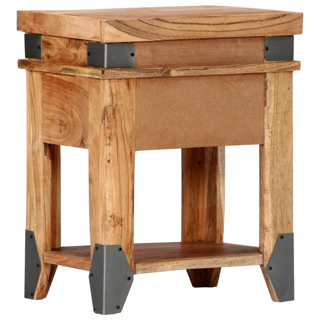vidaXL Wooden Bedside Cabinet/Couch Table | Industrial Charm | Solid Acacia Wood | Drawer and Shelf | 15.7&quot;x11.8&quot;x20.1&quot;