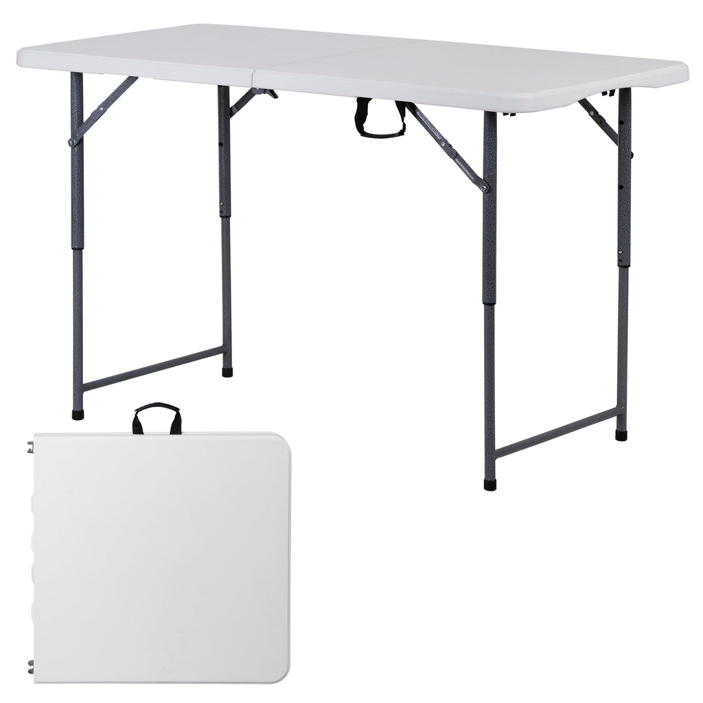 Zenstyle 4 Ft Adjustable Folding Table, Indoor Outdoor Portable Plastic Dining Card Table Utility Table For Camping Dining Event Party, White (48'X24', Rectangular)