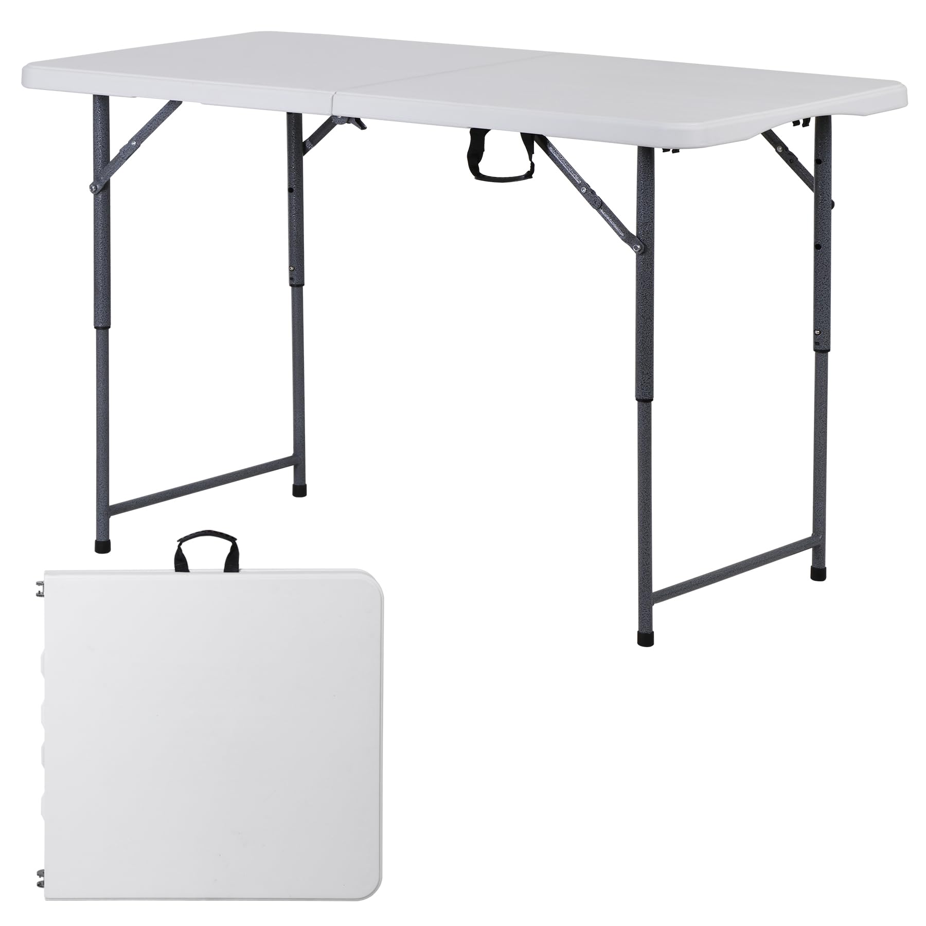 Zenstyle 4 Ft Adjustable Folding Table, Indoor Outdoor Portable Plastic Dining Card Table Utility Table For Camping Dining Event Party, White (48'X24', Rectangular)