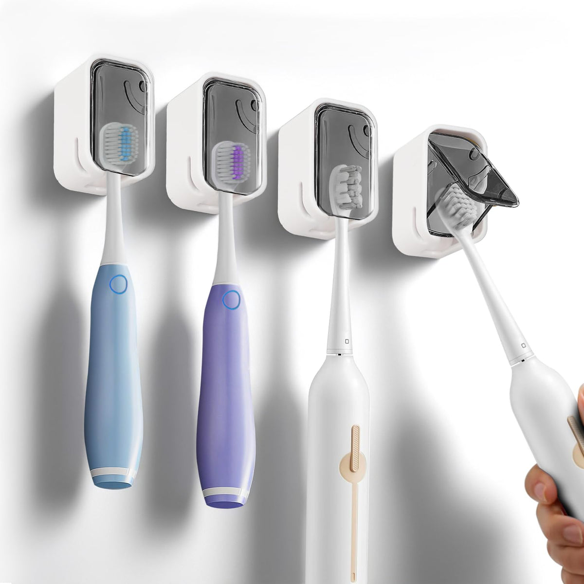 Wall Mount Toothbrush Holder 4 Pack, Adhesive Toothbrush Holders Wall for Bathroom Shower, Toothbrush Organizer Stick On Hanger