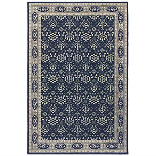 HomeRoots Polypropylene 4’x6’ Navy and Gray Floral Ditsy Area Rug