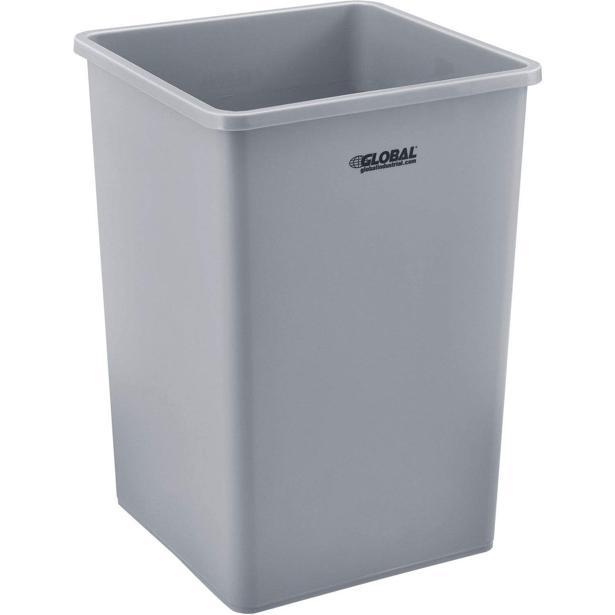 Global Industrial Square Plastic Garbage Can, 35 Gallon Capacity, Gray