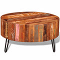 vidaXL Coffee Table, Round Center Table, Solid Reclaimed Wood, Iron Legs, Fully Handmade, Multicolor, Living Room, 27.6 Diamete