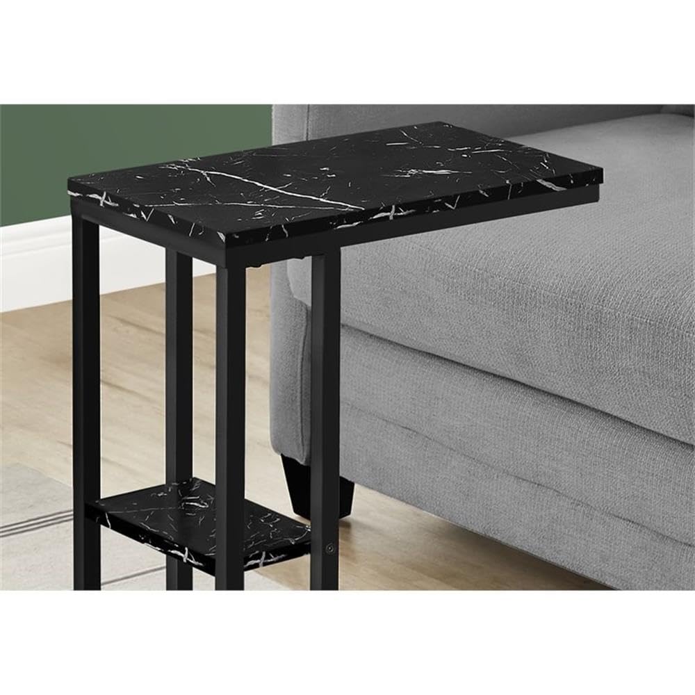Monarch Specialties I 3674 Accent Table, C-Shaped, End, Side, Snack, Living Room, Bedroom, Metal, Laminate, Black Marble Look, Contemporary, Modern
