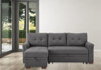 Lilola Home Destiny Dark Gray Linen Reversible Sleeper Sectional Sofa with Storage Chaise