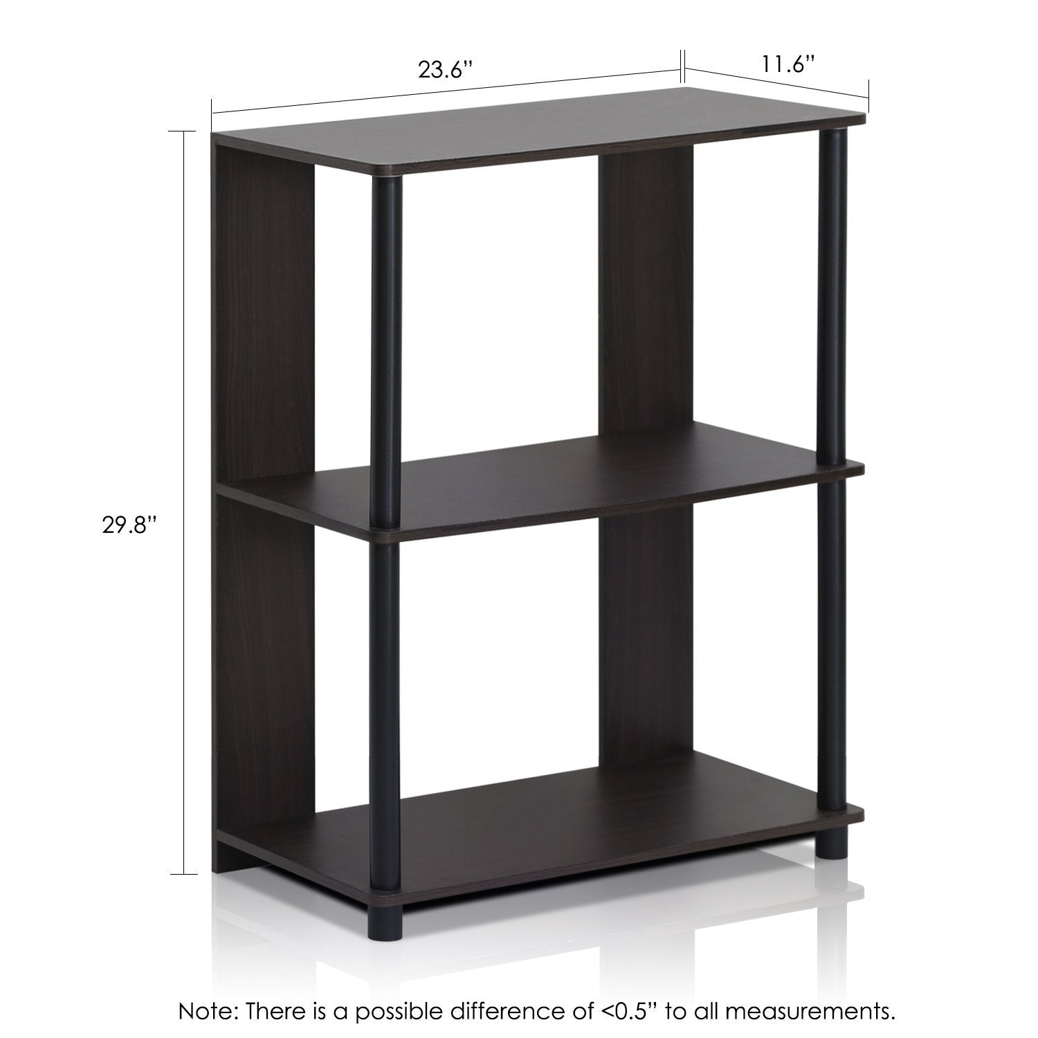Furinno Jaya Simple Design 3-Tier Bookcase / Bookshelf / Display Rack, Plastic Tubes, Walnut