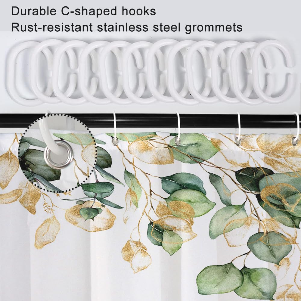 Ruelvth Stall Shower Curtain, Watercolor Green And Gold Eucalyptus Small Shower Curtain Set Waterproof Fabric Spring Bathroom De
