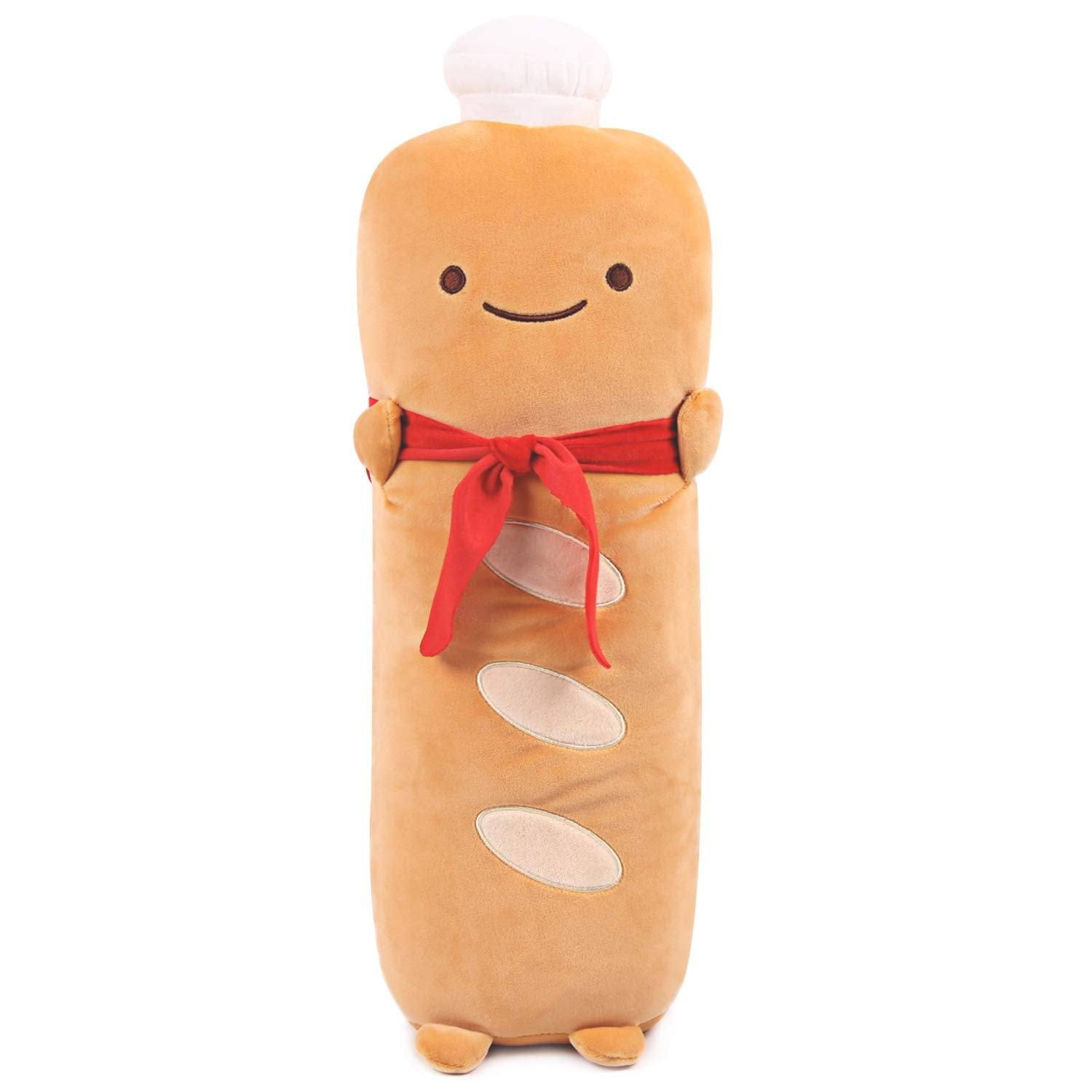 ARELUX Funny 21.6in Toast Baguette Pillow,French Baguette Shape Plush Hugging Pillow with Red Scarf,Soft Toast Food Sofa Cushion