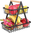 Venja Foldable Steel 2Tier Fruit And Vegetable Basket Rack | Open Wire HeavyDuty Countertop Storage Stand | Compact SpaceSavi