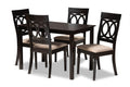 Baxton Studio Lucie Modern and Contemporary Sand Fabric Upholstered Espresso Brown Finished 5-Piece Wood Dining Set