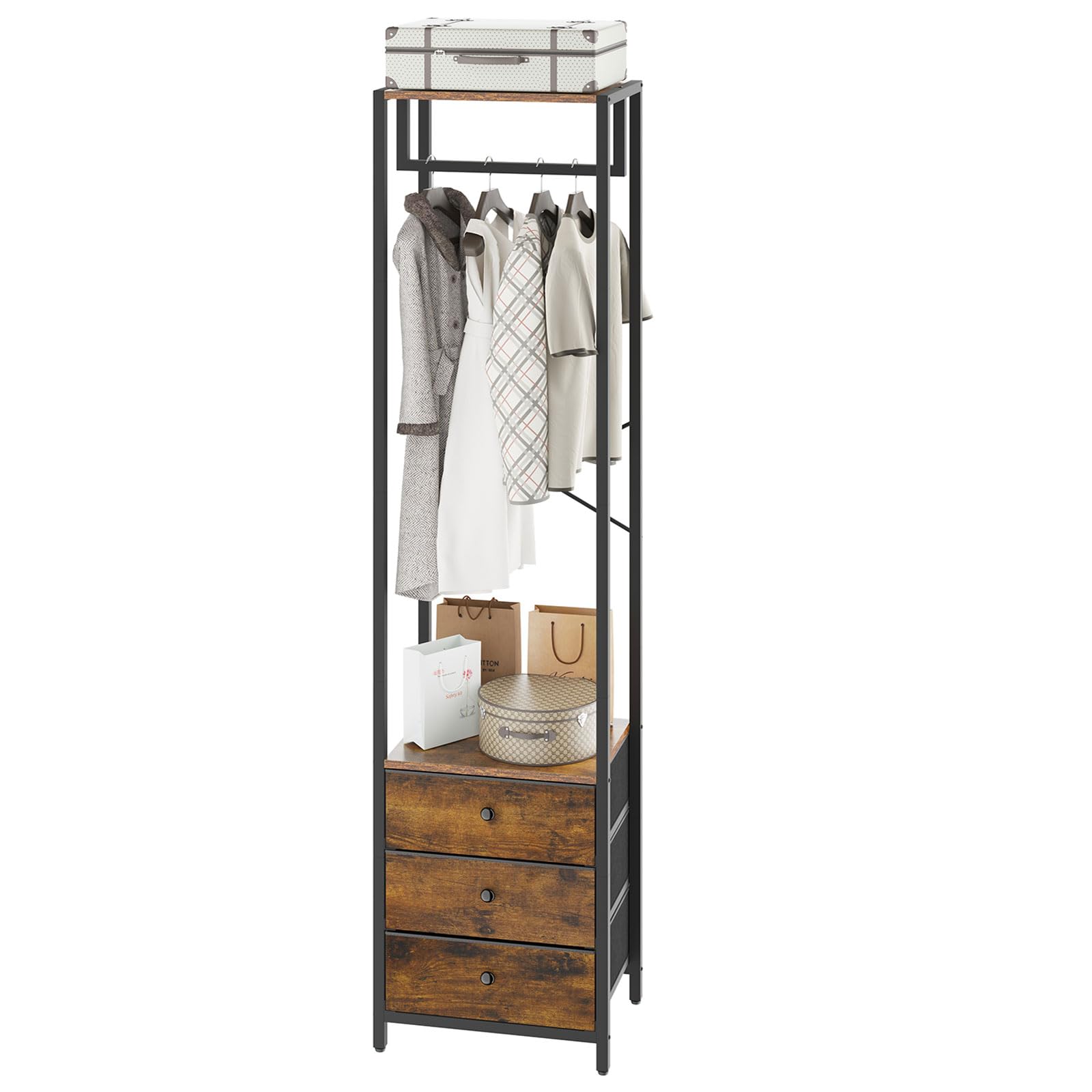 YMYNY Garment Rack, Clothes Rack with Drawers, Freestanding Tall Closet Organizer with 3 Fabric Drawers, Clothes Stand for Hangi