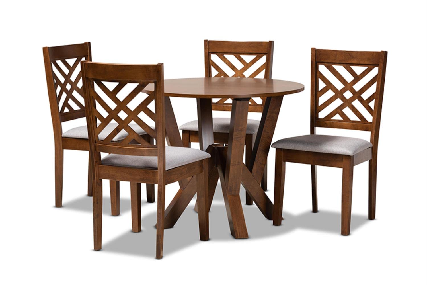Baxton Studio Grey and Walnut 5-PC Dining Set Elise-Grey/Walnut-5PC Dining Set