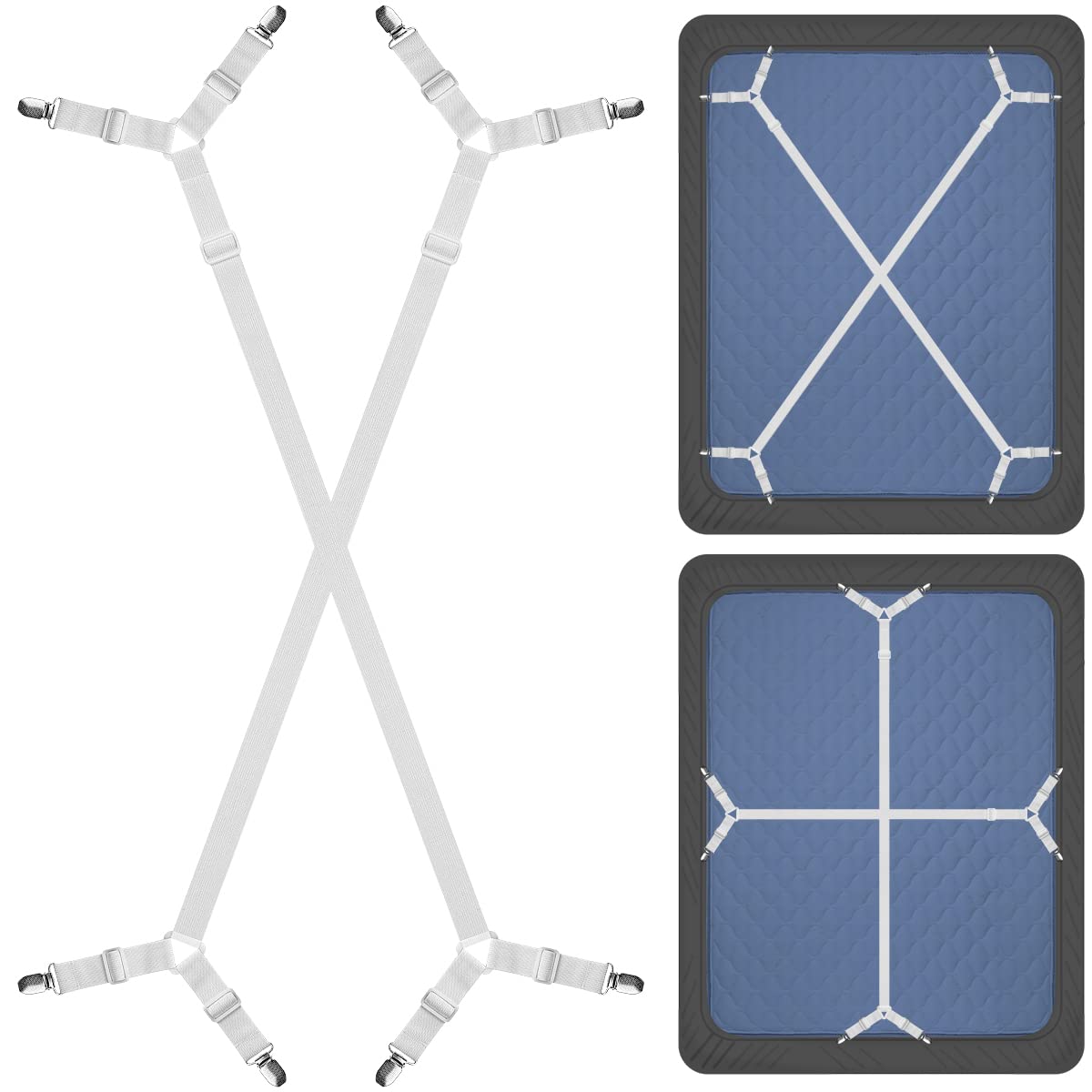 Zhoubin Bed Sheet Straps Suspenders Clips Under Mattress For Keep Sheets In Place White, Set Of 2