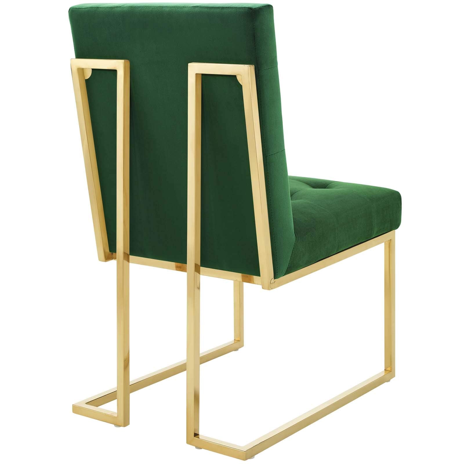 Modway Privy Stainless Steel Performance Velvet Dining Chair Set Of 2, Gold Emerald