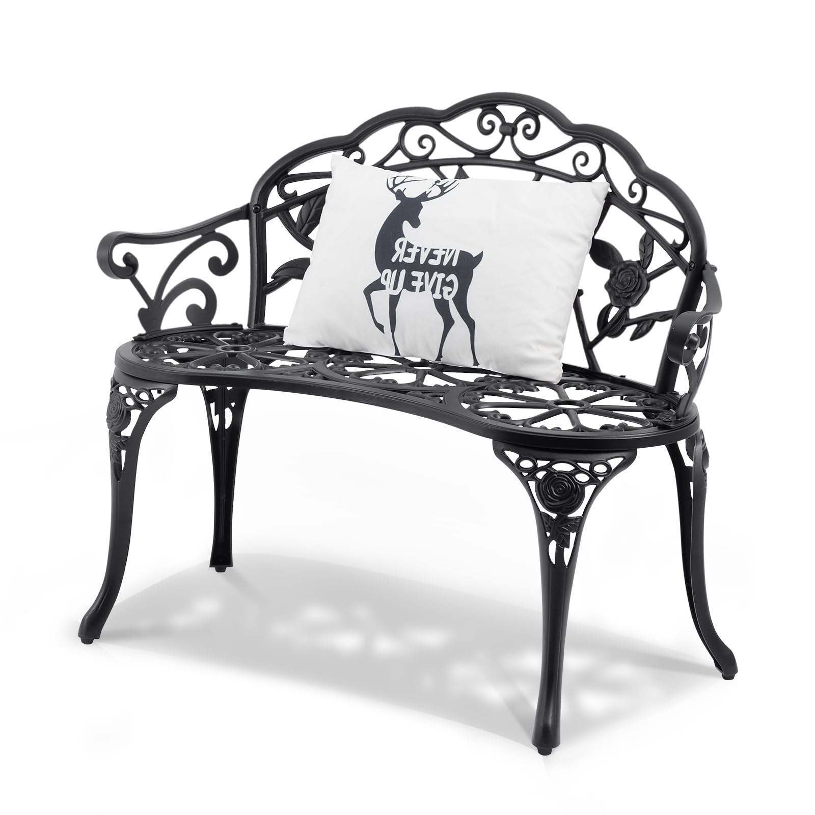 Vevor 480 Lbs Load Capacity, 38.8 Inches Metal, Outdoor Backrest And Armrests, Patio Bench For Garden, Park, Yard, Front Porch, Metal-40 Inch, Black, Xg1002