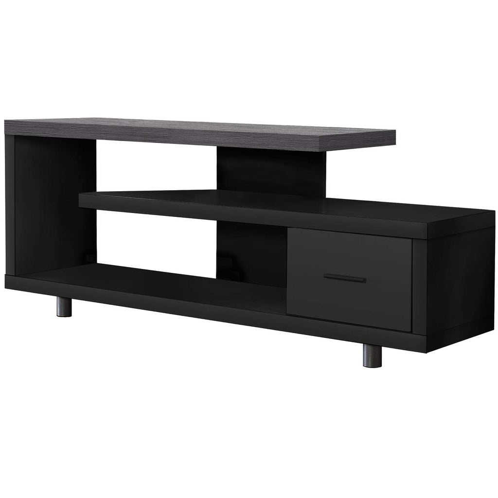 Monarch Specialties I STAND-60 L Grey TOP with 1 Drawer TV STAND, Black