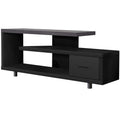 Monarch Specialties I STAND-60 L Grey TOP with 1 Drawer TV STAND, Black