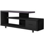 Monarch Specialties I STAND-60 L Grey TOP with 1 Drawer TV STAND, Black