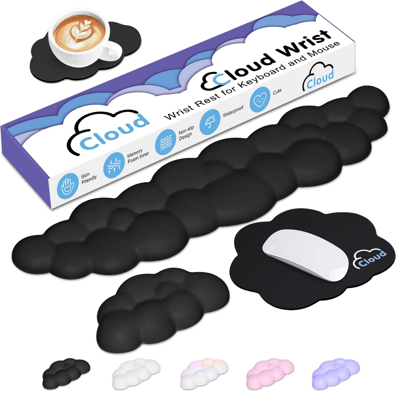 Cloud Wrist Rest Keyboard Palm Rest With Non-Slip Base For Computer Gaming Wrist Rest, Yamjug Cloud Arm Keyboard Wrist Pad Black