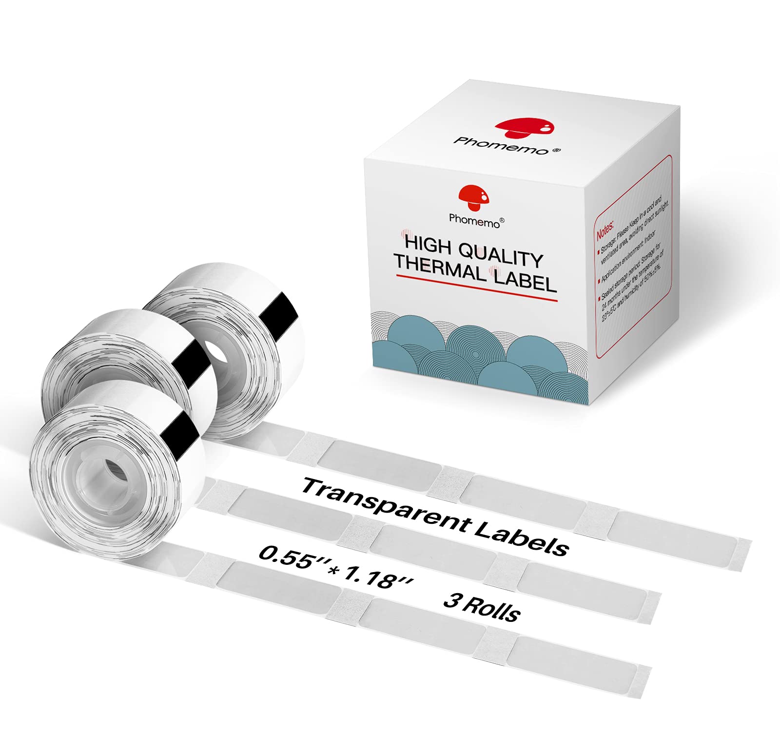 Phomemo Labels,D30 Transparent Labels,0.55' X 1.18' Adhesive Clear Thermal Label,D30 Label Maker Labels,210 Labels/Roll,Suitab