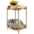 TeoKJ 2 Tier Gold Side Table, Folding Round Metal End Table Small Nightstand with Two Removable Tray for Bedroom Living Room Sma