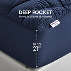 Sleep Zone Cooling Queen Mattress Topper, Premium Zoned Cool Mattress Pad Cover, Padded Mattress Protector Breathable Washable, Deep Pocket 8-21' (Navy, Queen)