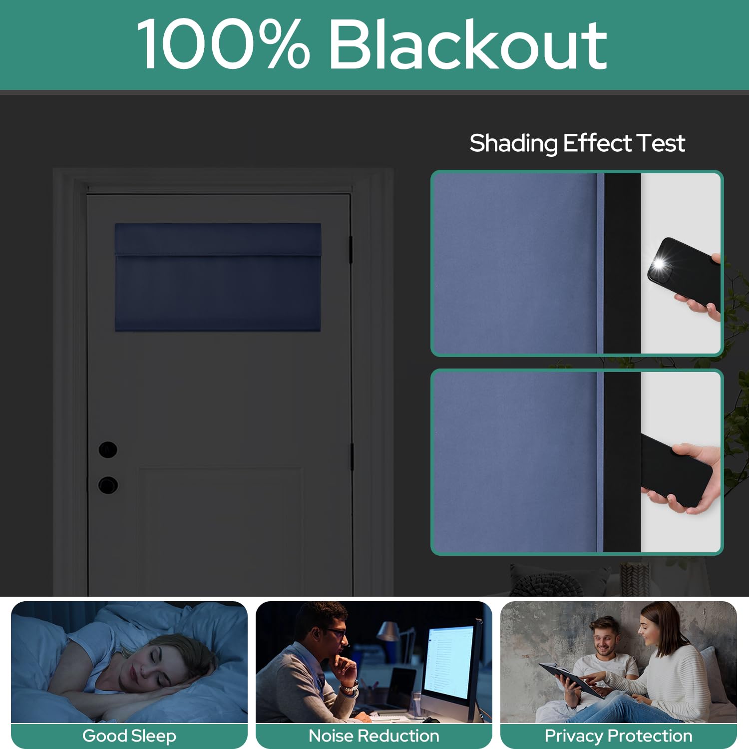 Homeideas 100% Blackout French Door Curtains, Privacy Small Door Curtains For Door Window, 26 X 12 Inch Door Shades For Front Door, Thermal Insulated Door Window Covering, (1 Panel, Stone Blue)