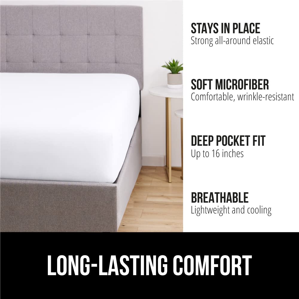 Gorilla Grip Fitted Sheets, Stay In Place Queen Size Bottom Bed Sheet For Deep Pocket Mattress, Soft Breathable Lightweight Microfiber, All Around Elastic, Oeko-Tex, Wrinkle And Shrink Resistant White