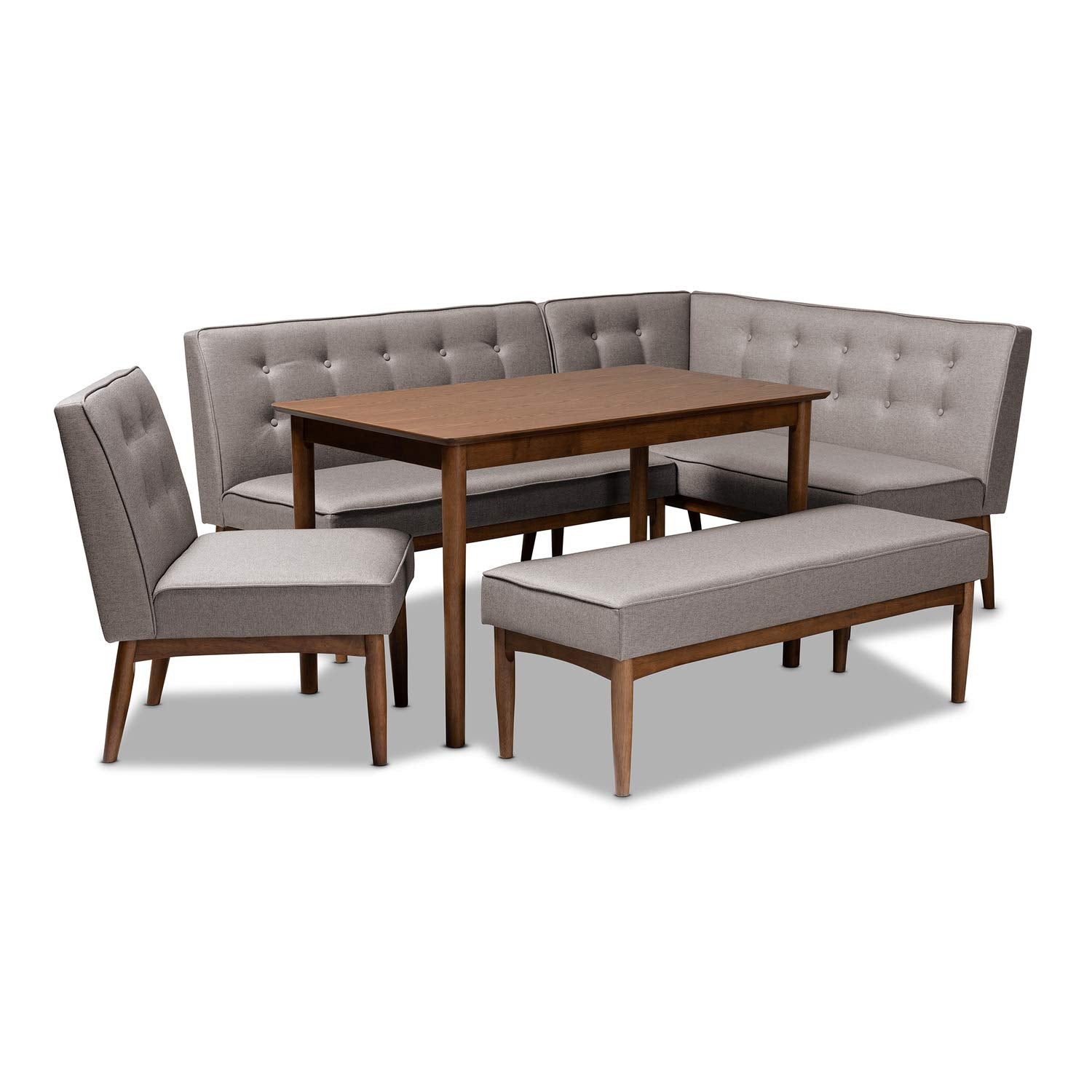 Baxton Studio Arvid Modern Tufted Fabric 5-Piece Wood Dining Nook Set in Gray