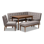 Baxton Studio Arvid Modern Tufted Fabric 5-Piece Wood Dining Nook Set in Gray