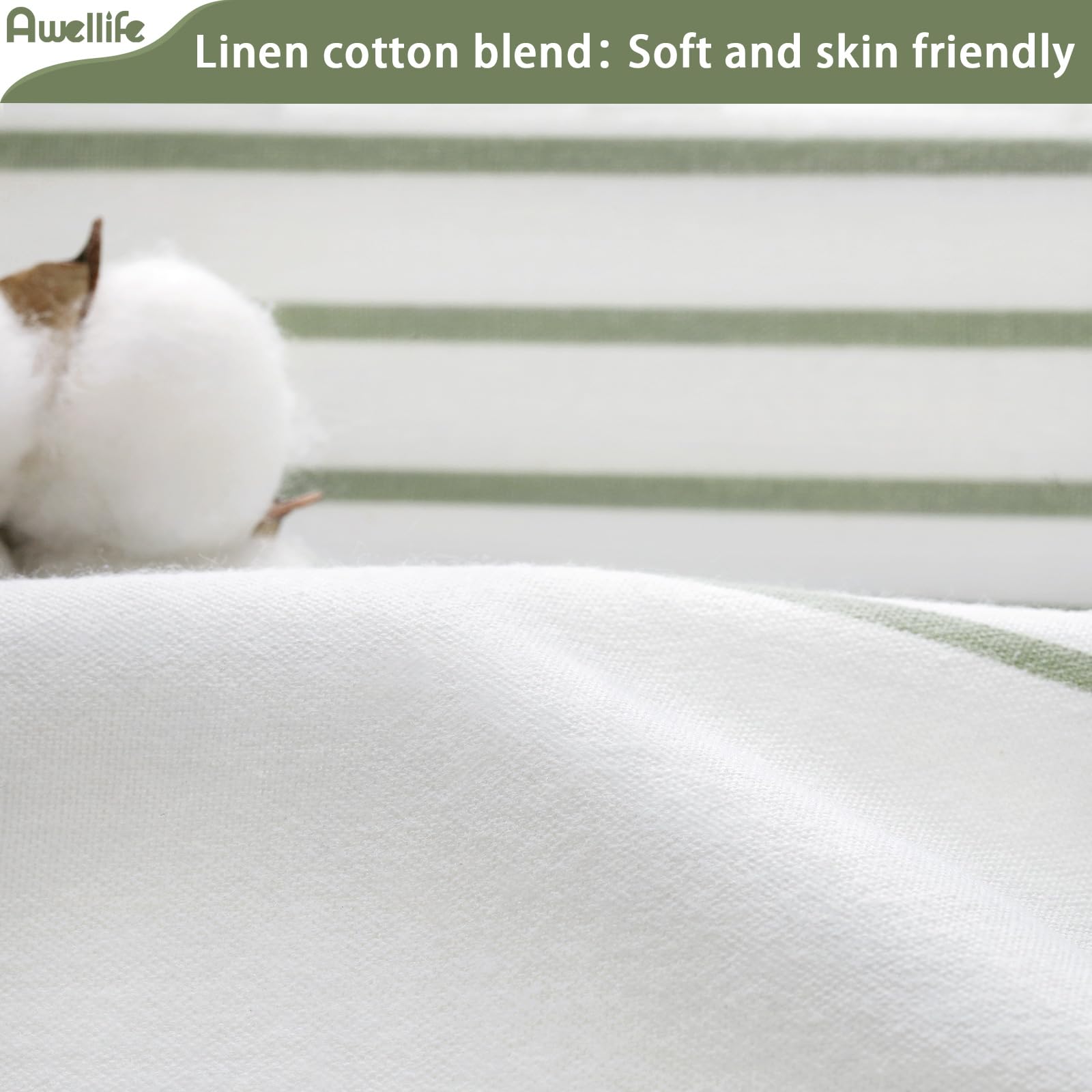 Awellife Sage Green Shower Curtain For Bathroom Stripe Tassel Shower Curtain 72 X 84 Inches Farmhouse Linen Extra Long