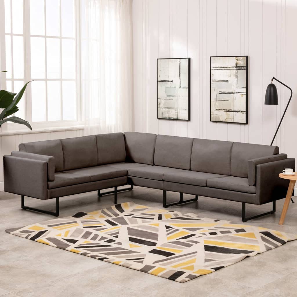 vidaXL Corner Sofa in Taupe Fabric - Spacious Comfortable Seating Solution for Home or Office with Sturdy Wood and Steel Frame