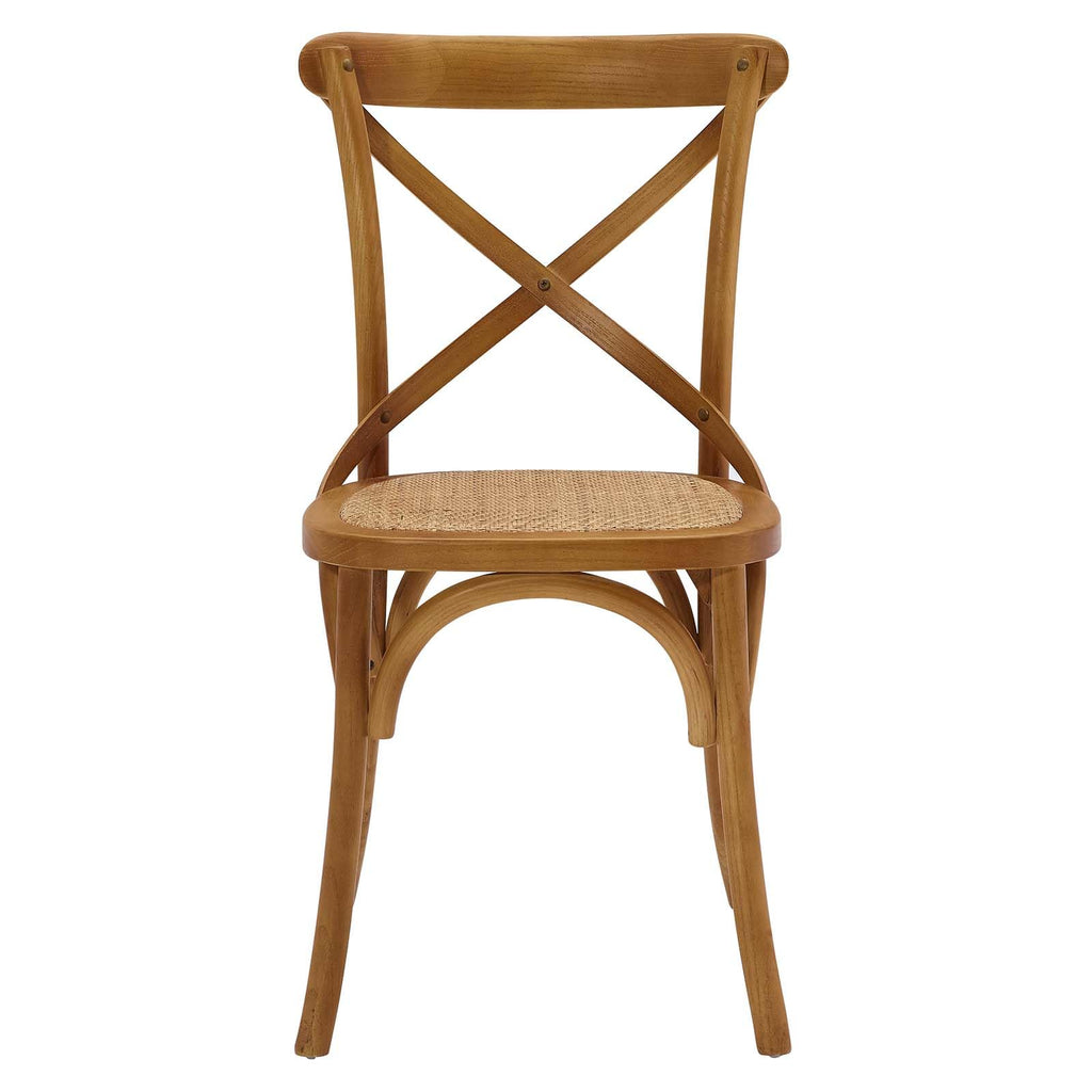 Modway Gear Rustic Modern Farmhouse Elm Wood Rattan Dining Chair In Walnut