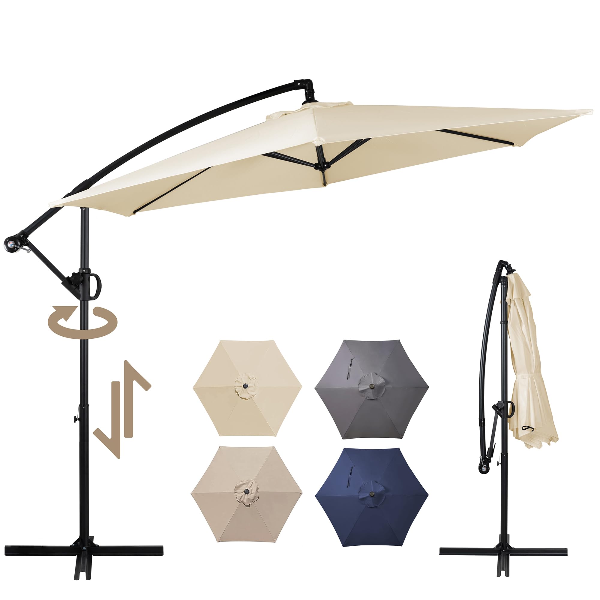 Shintenchi Patio Umbrella, 360-Degree Rotation Hanging Offset Umbrella, Outdoor Cantilever Hanging Umbrella With Easy Tilt,Crank