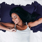Piccocasa Satin Pillow Cases For Hair And Skin, 2-Pack-Ruffled Pillow Shams Oxford Pillowcases Covers With Envelope Closure Navy