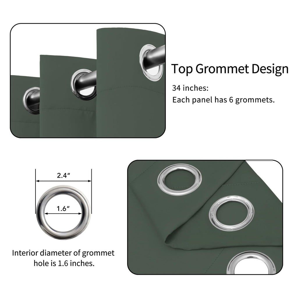 Easy-Going Blackout Curtains For Bedroom, Solid Thermal Insulated Grommet And Noise Reduction Window Drapes, Room Darkening Curtains For Living Room, 2 Panels (34X63 In, Greyish Green)