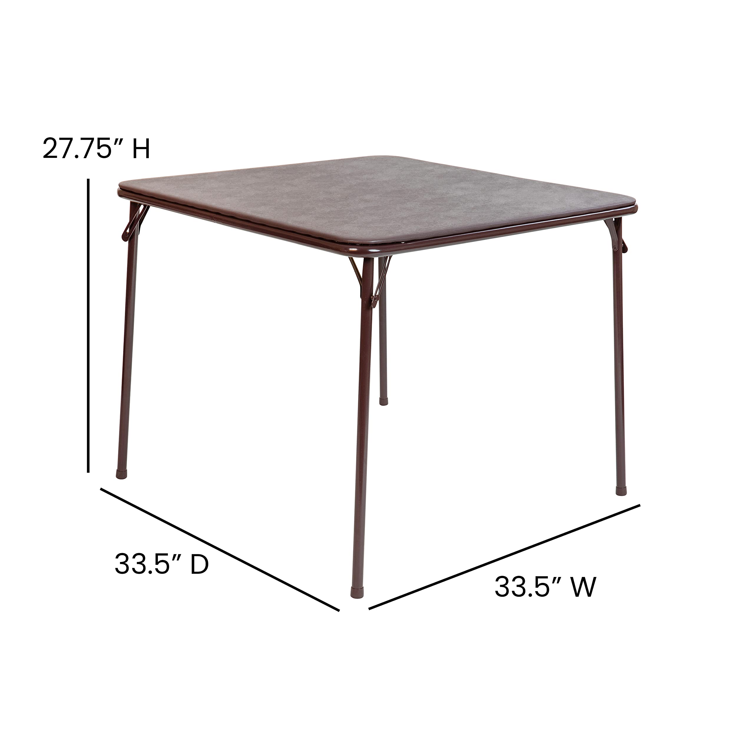 Flash Furniture Madelyn 33.5&quot; Square Folding Multipurpose Card Table with Padded Vinyl Top, Portable Folding Game Table for 4 Players, Brown