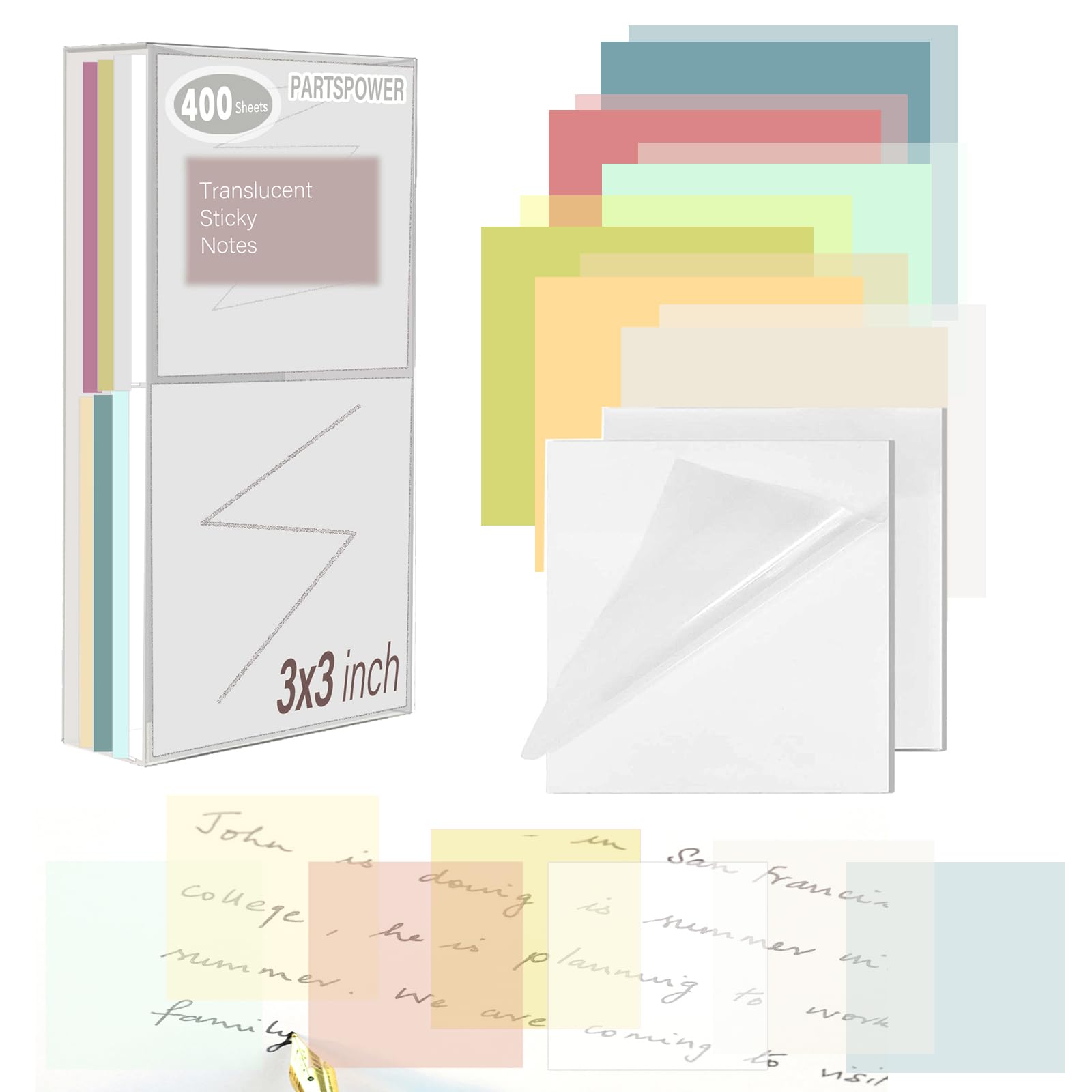 400 Sheets Morandi Transparent Sticky Notes, 3X3 Inch See Through Sticky Notes, For Reading Writing Notes Book Markers, Office S