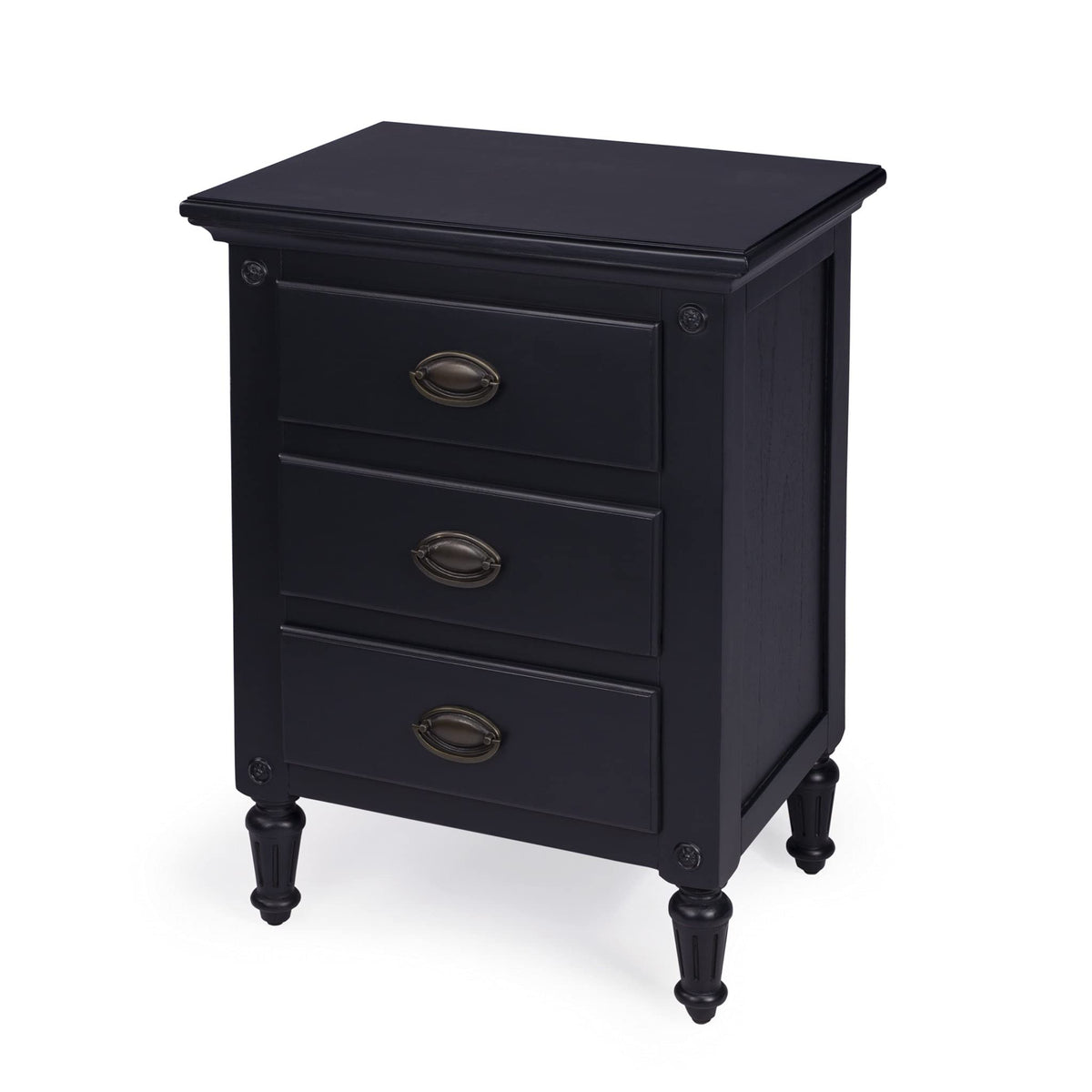 HomeRoots Mahogany Wood Solids, MDF, Plywood, Veneer Mahogany Black 3 Drawer Nightstand