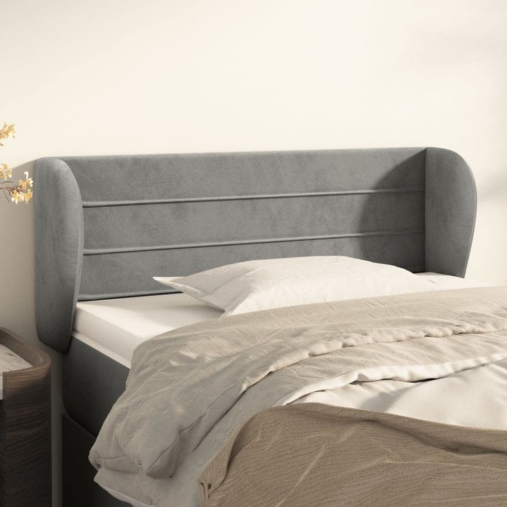 vidaXL Velvet Headboard with Ears - Stylish Design, Light Gray, Foam-Filled, Solid Larch Wood and Engineered Wood, Built to Fit Most Bed Frames